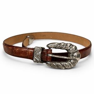 Vtg 97 Ermen Belt Co. Italian Calfskin Leather Belt Brown Silver Western Sz M​